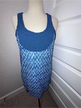 Gretchen Scott Designs Beaded Bib Racerback Chevron 100% Cotton Shift Dress